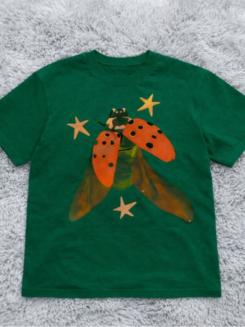 Gildan TurfGreen Graphic Tee with Huge Ladybug Design